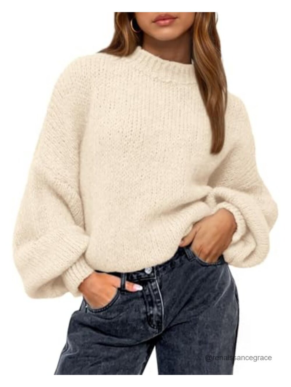 Oversized Crewneck Pullover Sweater Loose Fit Knit Fall Winter Top
